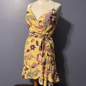 City Studio Yellow Floral Wrap Mini Sundress Sz 1